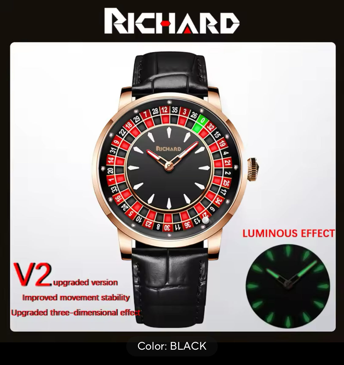 Richard NH35 Rotating Dial Las Vegas Roulette Theme Automatic Watch For Men With Luminous Hands