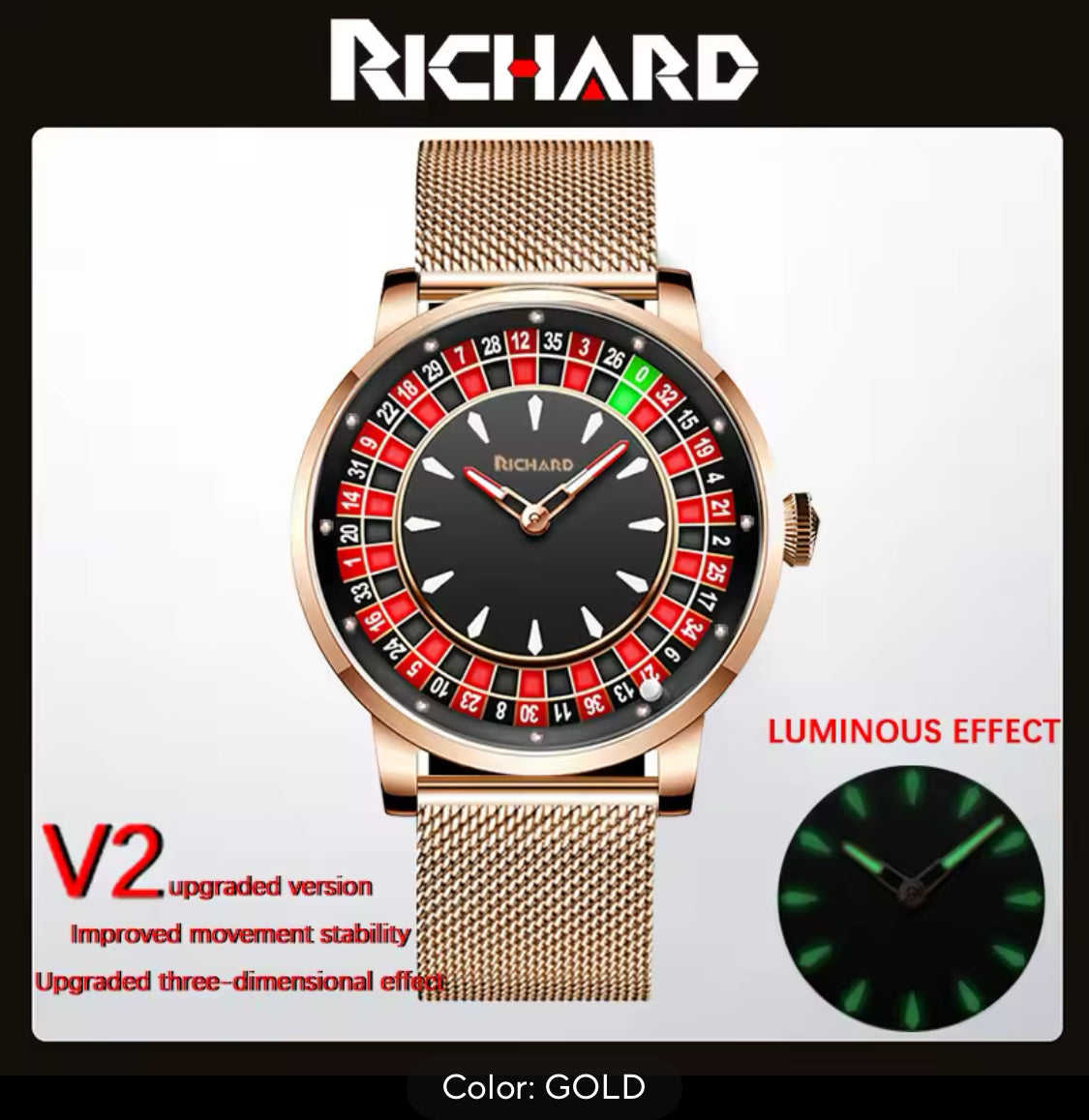 Richard NH35 Rotating Dial Las Vegas Roulette Theme Automatic Watch For Men With Luminous Hands