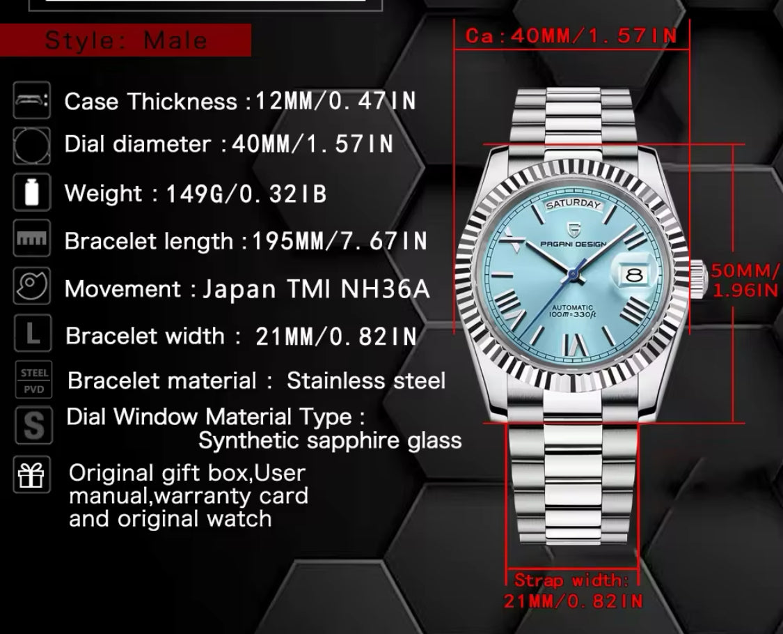 PAGANI DESIGN 2024 New DD36 Men's Watches Top brand Luxury Mechanical Automatic Watch Men AR Sapphire Wristwatch Men 10Bar ST16