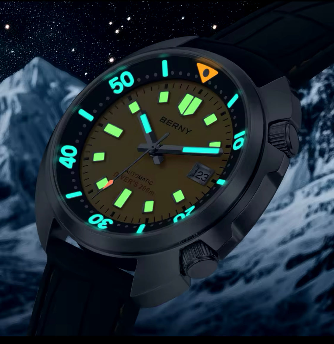 BERNY Automatic Diver Watch for Men Super Luminous Wristwatch Sapphire Swim Sport Mechanical 20ATM Compressor Diving Mens Watch