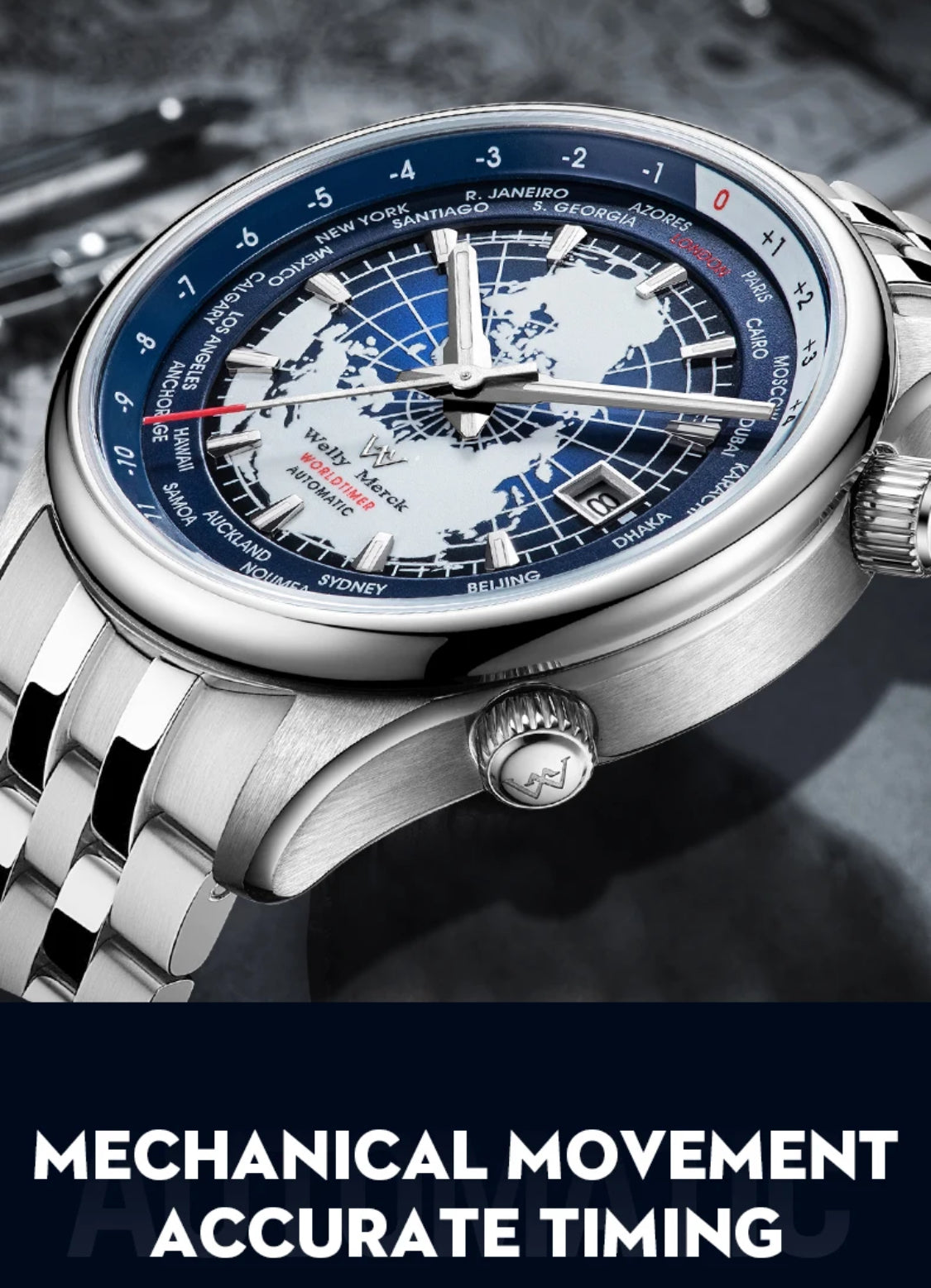 WM Watch Welly Merck Automatic Mechanical Mens Watch High Quality Sapphire World Time Original Recognized watch Brand WM057