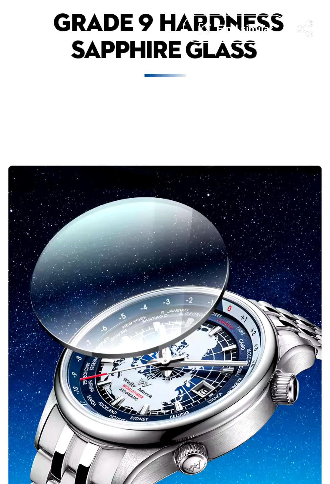 WM Watch Welly Merck Automatic Mechanical Mens Watch High Quality Sapphire World Time Original Recognized watch Brand WM057