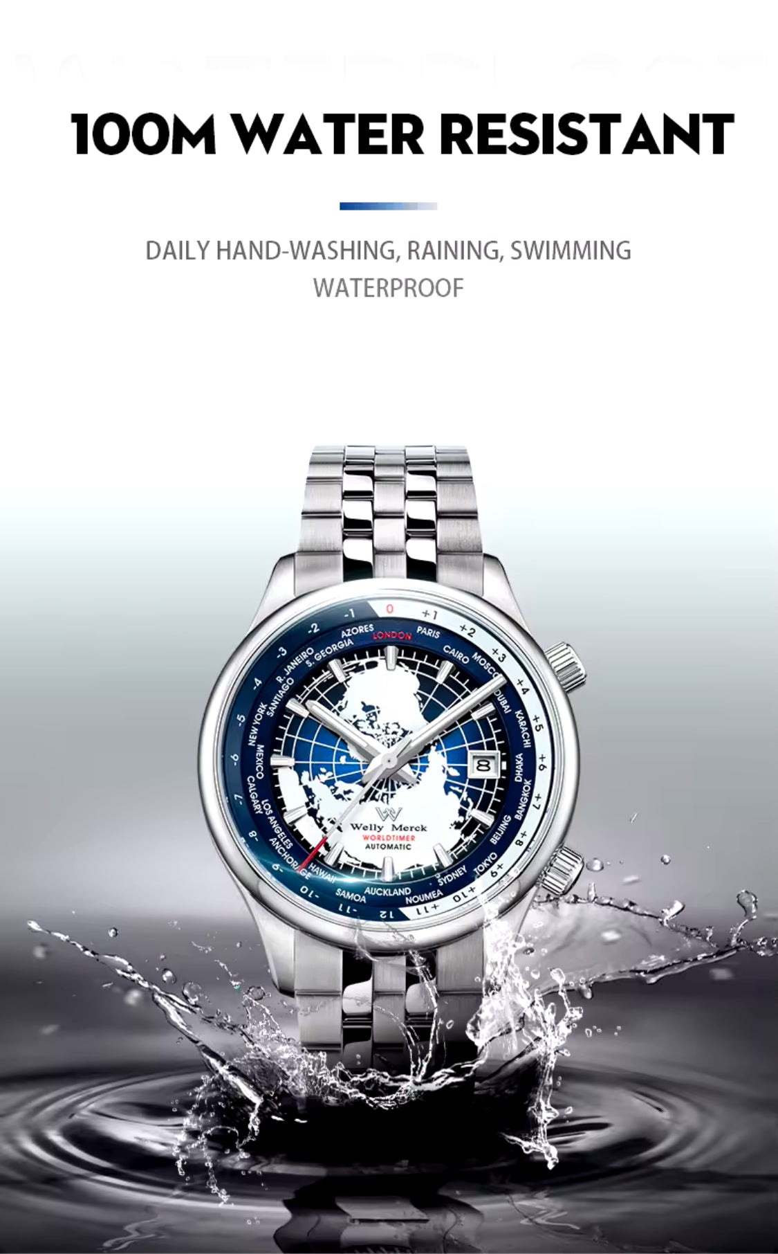 WM Watch Welly Merck Automatic Mechanical Mens Watch High Quality Sapphire World Time Original Recognized watch Brand WM057