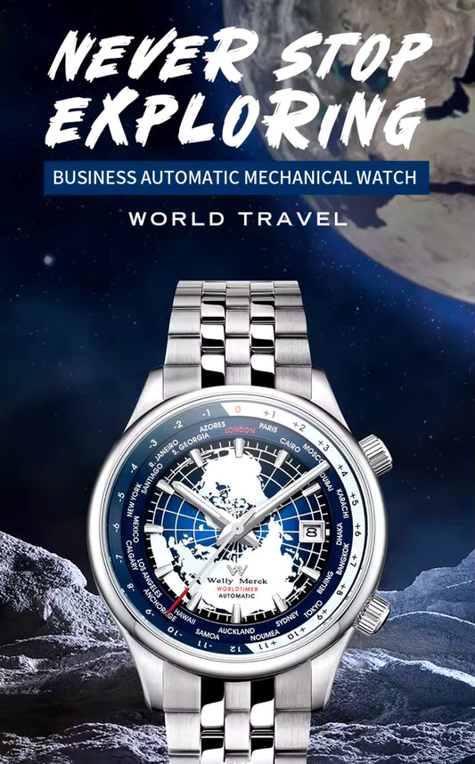 WM Watch Welly Merck Automatic Mechanical Mens Watch High Quality Sapphire World Time Original Recognized watch Brand WM057