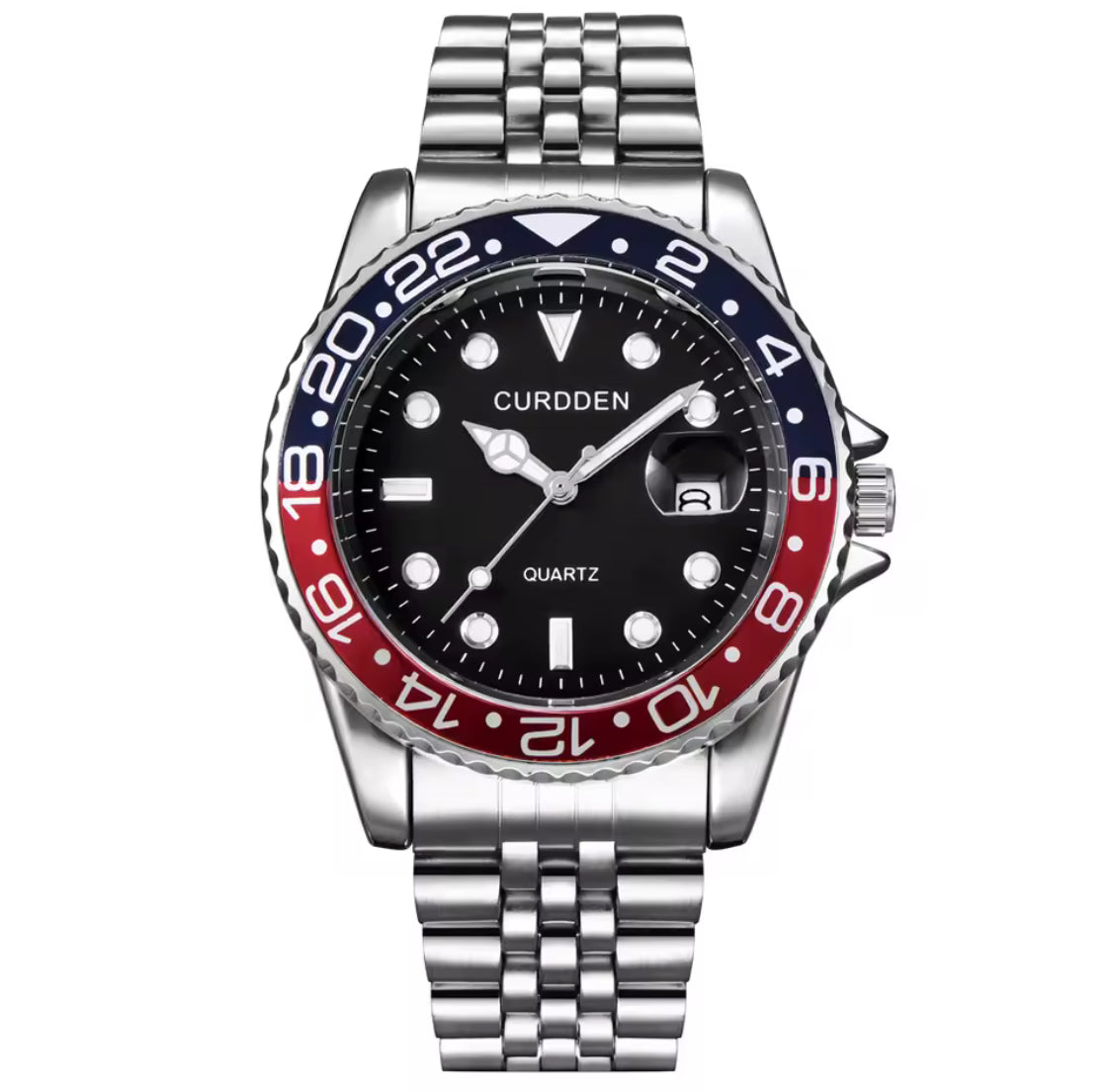 Curdden Stainless Steel Band Casual Calendar Quartz Watch