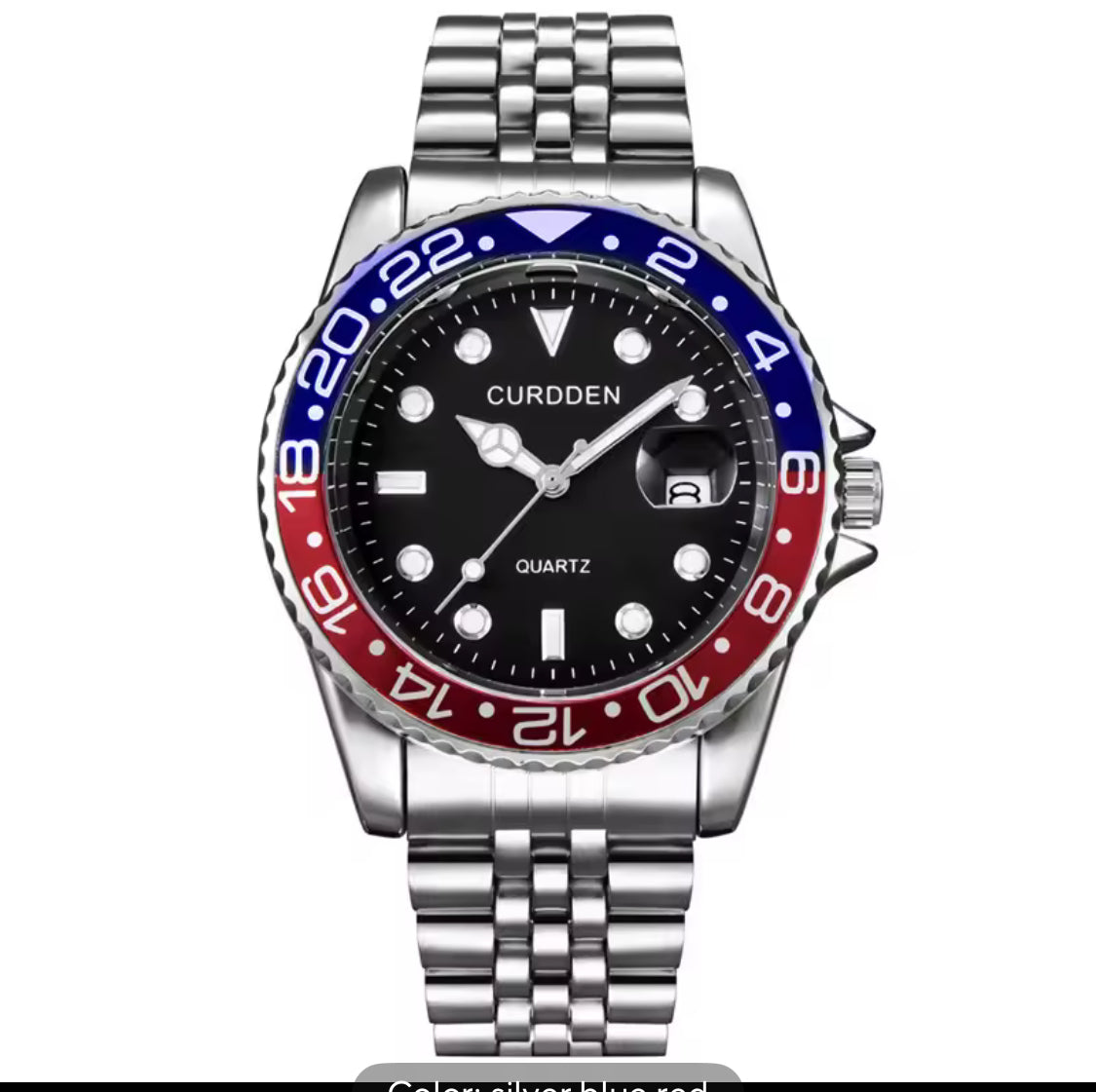 Curdden Stainless Steel Band Casual Calendar Quartz Watch