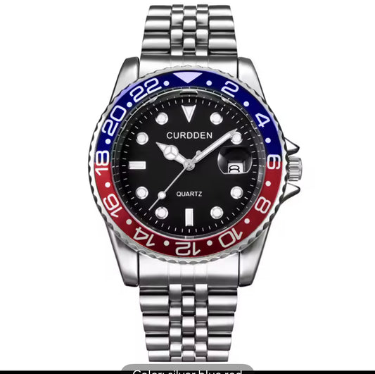 Curdden Stainless Steel Band Casual Calendar Quartz Watch