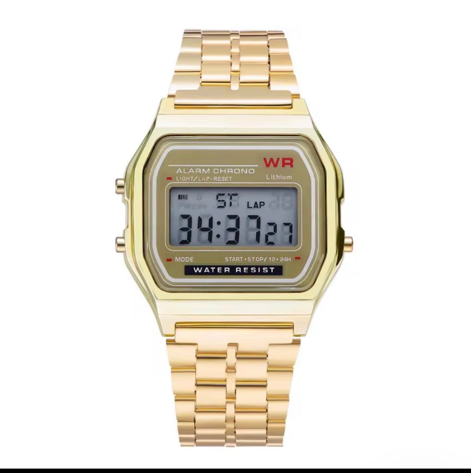 Gold coloured digital watch