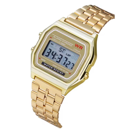 Gold coloured digital watch